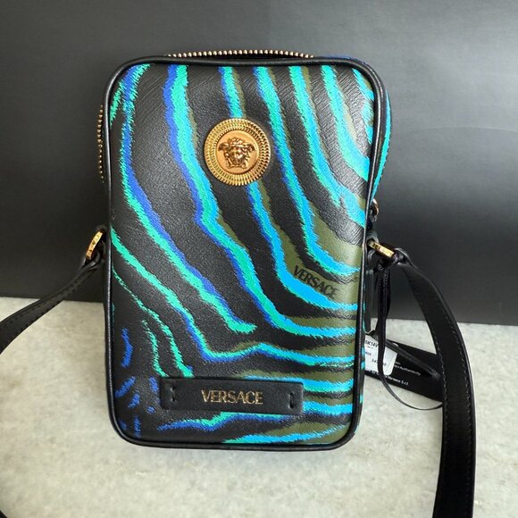 Versace Medusa Printed Calf Leather Tiger Blue/Black 100792 Phone case Bag - Picture 16 of 16